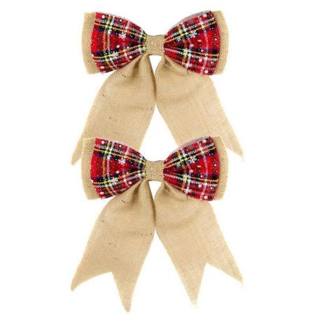 Украшение новогоднее БАНТ набор 2шт 15*19*7см мешковина красный 827110/JC-10122 (320)