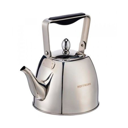 Чайник со свистком 1л нерж.сталь матовый черная ручка (12)