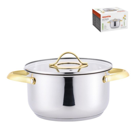 Кастрюля 1,9л нерж.сталь ОЛИМПИЯ со стекл.крышкой 16см ТМ Appetite (1)