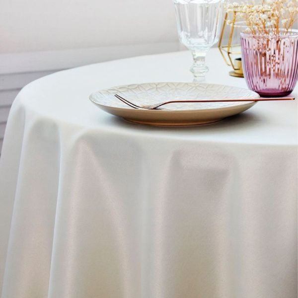 Скатерть 180см полиэстер 88% хлопок 12%  ГЛАДЬ молочная 1954-01