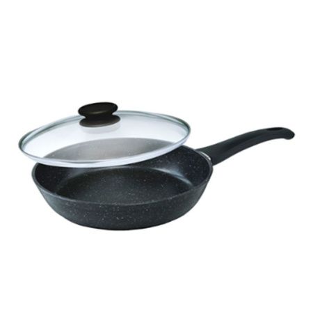 Сковорода 20см алюминий АП ОРИОН стекл.крышка съемная ручка soft-touch Мрамор (5)