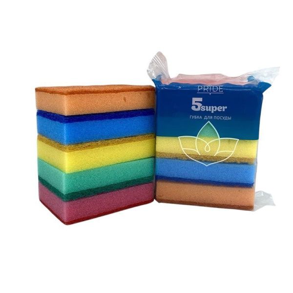 Губка для посуды 5шт нейлон/поролон СУПЕР с чистящим слоем 95*70мм ГХ006 (30)