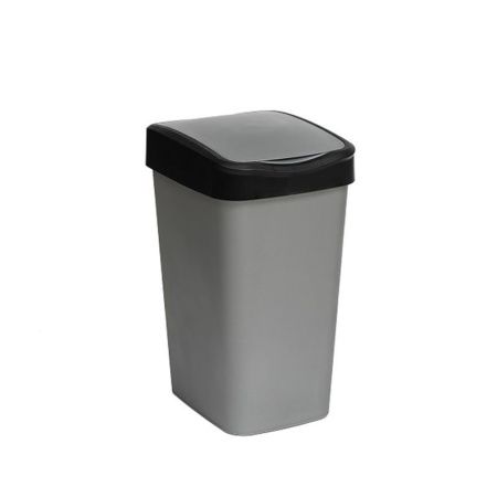 Контейнер для мусора 10л 235*195*337мм пластик Tandem сер.металлик/черный с подвижной крышкой (8)