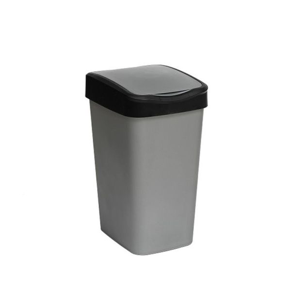 Контейнер для мусора 10л 235*195*337мм пластик Tandem сер.металлик/черный с подвижной крышкой (8)
