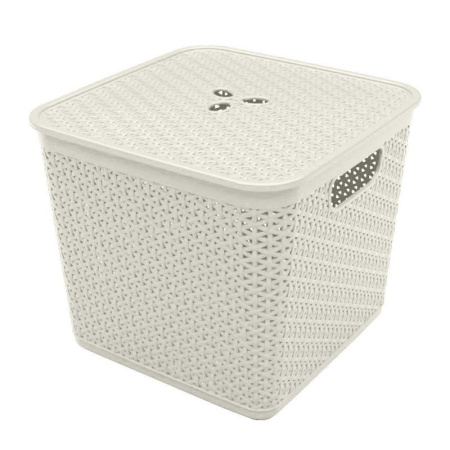 Корзина для хранения 21л 30*30*28см пластик Rattan белое облако со съемной крышкой (6)