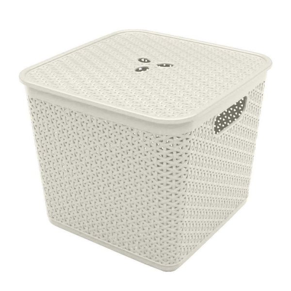 Корзина для хранения 21л 30*30*28см пластик Rattan белое облако со съемной крышкой (6)