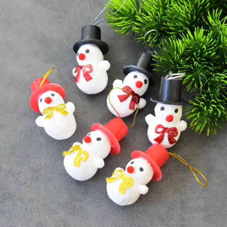 Игрушки новогодние на елку СНЕГОВИКИ набор 6шт 5см пенопласт СВ24-161А/JC-16740 (800)