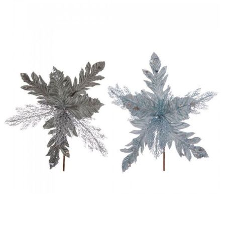 Декор новогодний Цветок Пуансеттия серебро/серый 28*28*33см, 2 вида (72/360)
