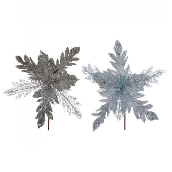 Декор новогодний Цветок Пуансеттия серебро/серый 28*28*33см, 2 вида (72/360)