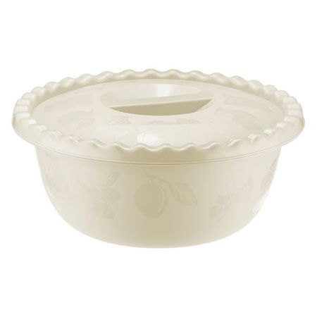 Миска 3л пластик Белый ротанг круглая с крышкой (35)