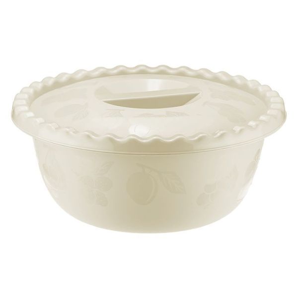 Миска 3л пластик Белый ротанг круглая с крышкой (35)