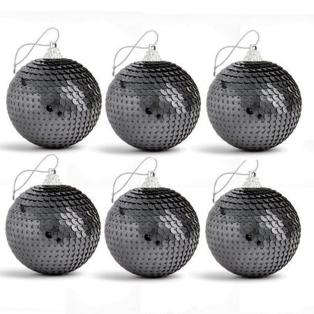 Игрушки новогодние на елку ШАР набор 6шт 6см пайетки черные (150) JC-17076