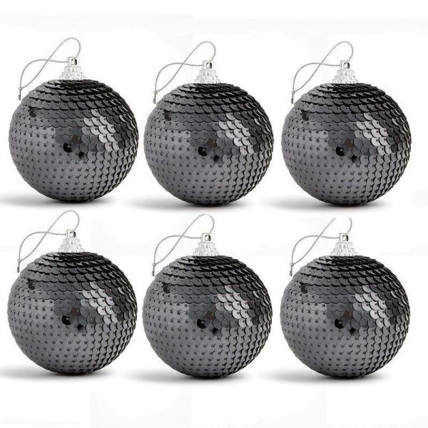 Игрушки новогодние на елку ШАР набор 6шт 6см пайетки черные (150) JC-17076