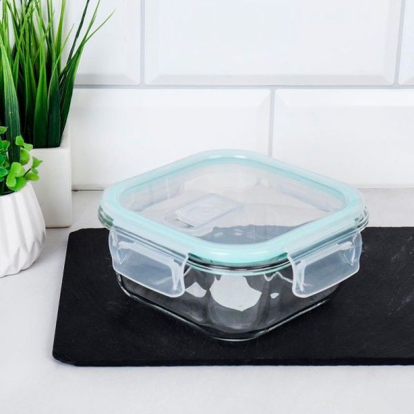 Контейнер пищевой 500мл стекло квадратный с пласт.крышкой с клапаном TW-500 (36)