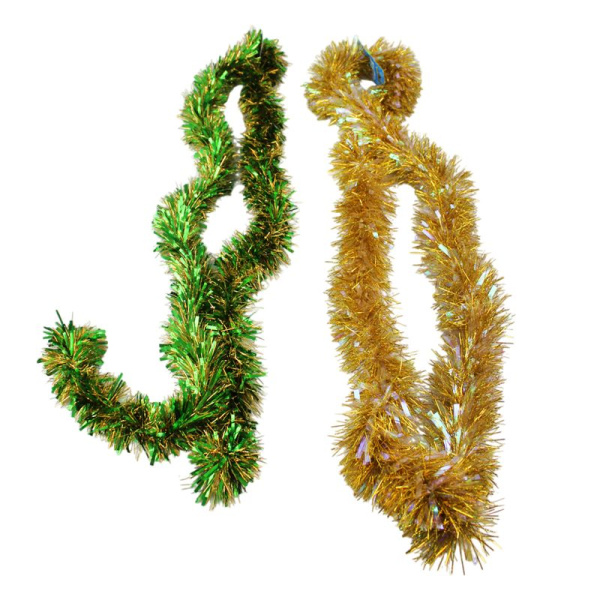 Мишура 2м 7,5см зеленая с золотом Г-291(80)