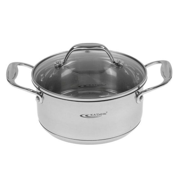 Кастрюля 2,2л нерж.сталь НИКА стекл.крышка d18см толщина стенок 0,5мм индукция KT02-D-22 (8/4)