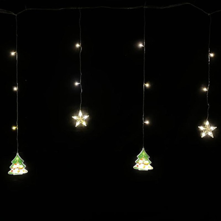 Гирлянда эл. Бахрома Звезды и елки 3*0,85м 110UV-LED теплый белый 8 режимов шнур 1м цв.уп JC-15319