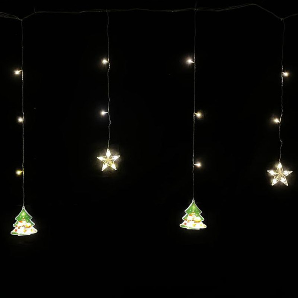 Гирлянда эл. Бахрома Звезды и елки 3*0,85м 110UV-LED теплый белый 8 режимов шнур 1м цв.уп JC-15319