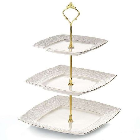 Этажерка сервировочная 3 яруса 16,5/20/25,4см керамика СНЕЖНАЯ КОРОЛЕВА квадратная МВ0128-А/з (2/8)