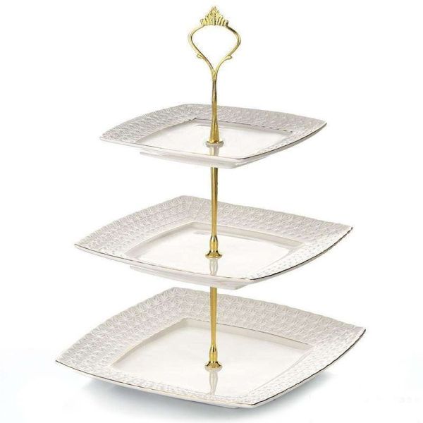 Этажерка сервировочная 3 яруса 16,5/20/25,4см керамика СНЕЖНАЯ КОРОЛЕВА квадратная МВ0128-А/з (2/8)
