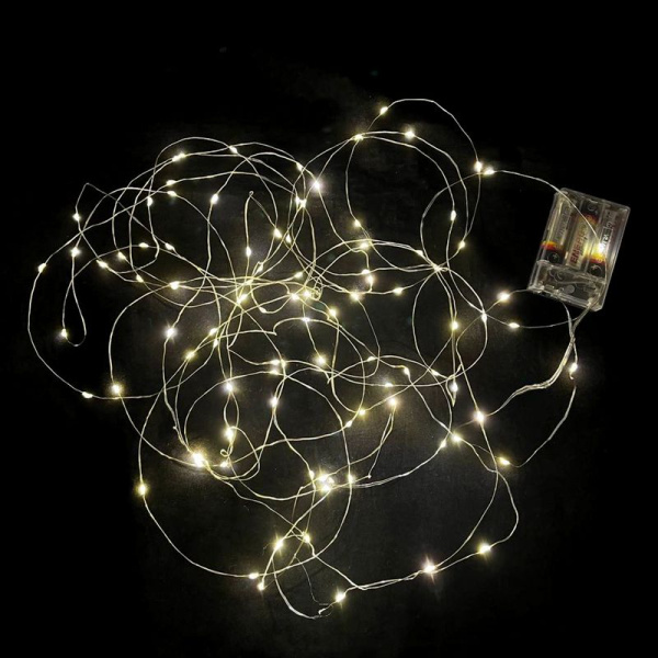 Гирлянда эл. Нить 10м 1 режим свечения работа от батареек JC-15312 (200)