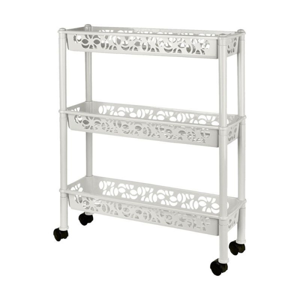 Этажерка прямая 3 секции 580*180*135мм пластик Light белое облако на колесиках (12)