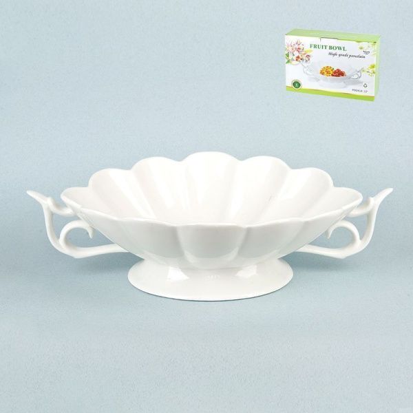 Салатник 30*21*10см фарфор МАРШМЕЛЛОУ на ножке с ручками подар.уп (8)