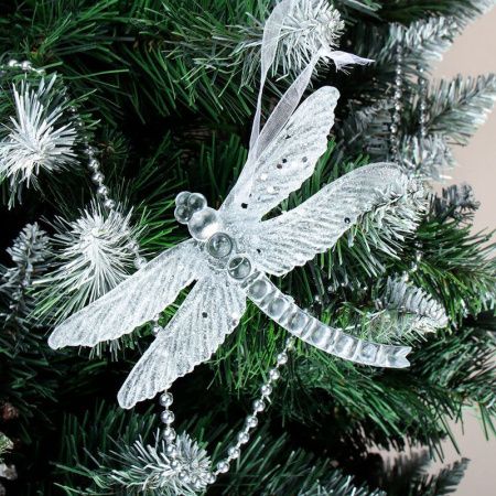 Украшение новогоднее Стрекоза белая 12,7*1,5*9см пластик LF-HHC23113W/S/G (700)