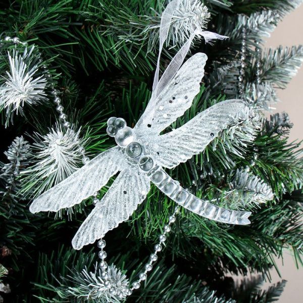 Украшение новогоднее Стрекоза белая 12,7*1,5*9см пластик LF-HHC23113W/S/G (700)