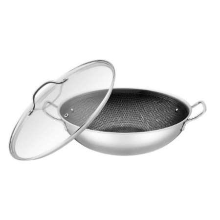 Сковорода-вок 28см нерж.сталь АП ОБЩЕПИТ (толщ.0,8мм, со стекл.крышкой, индукц.дно) КТ-ВОК-28 (4)