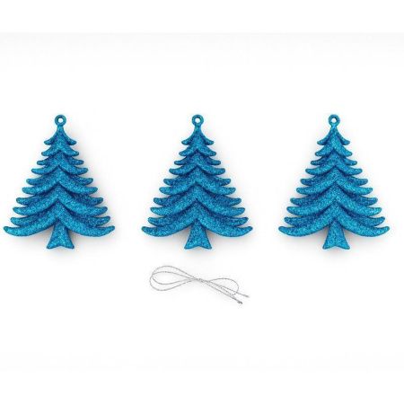 Игрушки новогодние на елку ЕЛОЧКА набор 3шт 10*7см пластик синий OSHR20-639/JC-16512 (1200)