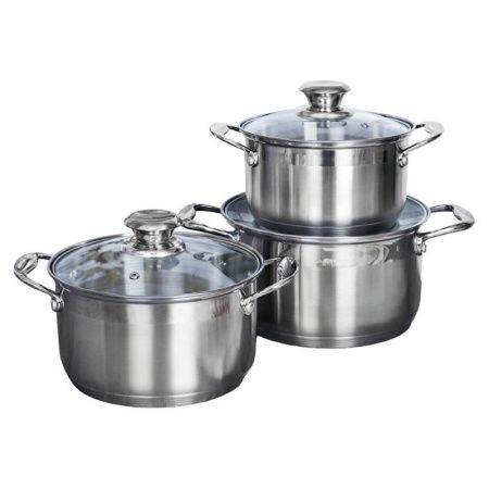 Набор кастрюль 3пр 2,53,54,5л нерж.сталь КВИНТА со стекл.крышками Set 1 - F-146 (2)