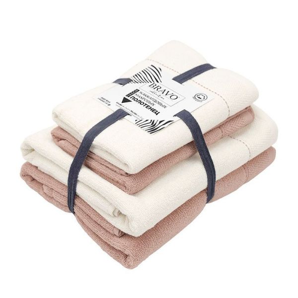 Набор полотенец махровых 4пр 50*80см*2/70*130см*2 Букле бежевый 450гр м7743_05