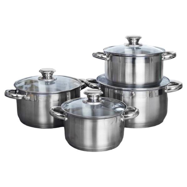 Набор кастрюль 4пр 2,5/3,5/4,5/6л нерж.сталь АРИЯ со стекл.крышками индукция Set 3-R-151-1 (2)