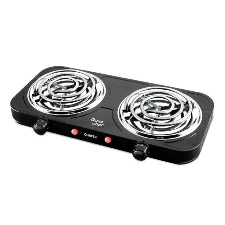 Плитка электрическая металл Centek CT-1509 черная 2000Вт 2 конфорки ТЭН 140мм, индикатор работы (6)