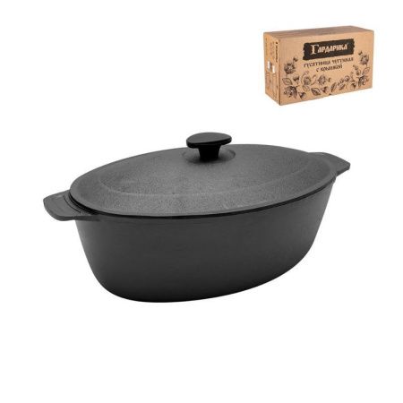 Гусятница 6л чугун с крышкой h12см (2)