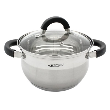 Кастрюля 1,9л нерж.сталь ИРИДА стекл.крышка d16см толщина стенок 0,6мм индукция КТ08-D-16 (8)