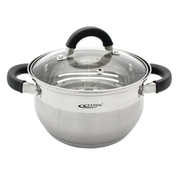 Кастрюля 1,9л нерж.сталь ИРИДА стекл.крышка d16см толщина стенок 0,6мм индукция КТ08-D-16 (8)