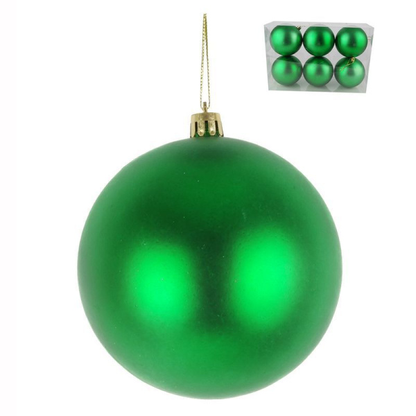 Игрушки новогодние на елку ШАР набор 6шт 8см пластик матовый (зеленый) (64)