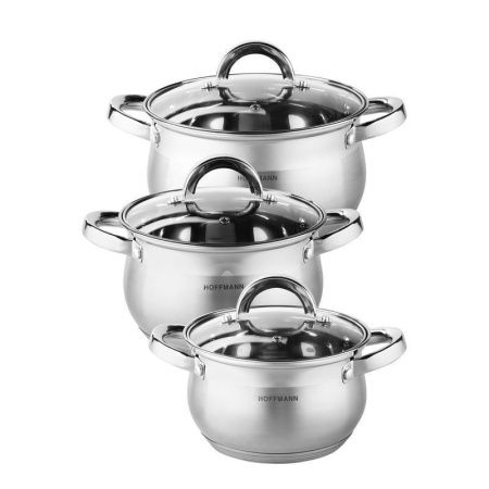 Набор кастрюль 3пр 2,1/3,1/4,1л нерж.сталь стекл.крышки 16/18/20см 5-ти сл.капс.дно (4/6)