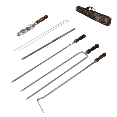 Набор походный (шампура 6шт,для грибов 2шт,нож,вилка-шампур,таганок,кочерга) сталь в тубусе камуфляж