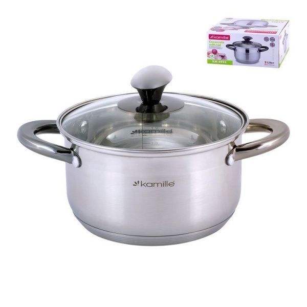 Кастрюля 2л нерж.сталь стекл.крышка 18см индукция арт. 4921 (4)