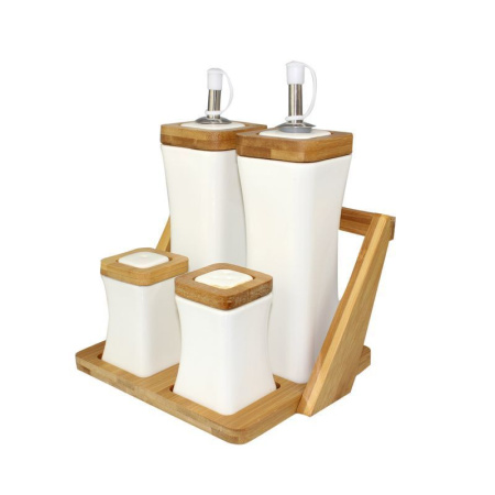Набор для специй 4пр фарфор на бамбук.подставке 15,5*14,5*22см подар.уп Ja7125/JC-14170 (20)
