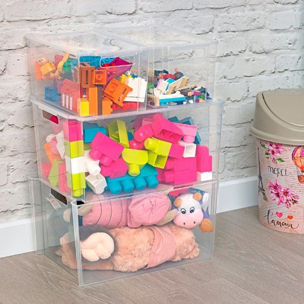 Ящик для хранения 37л 560*365*200мм пластик МОДУЛЬ прозрачный штабелируемый с крышкой (5)