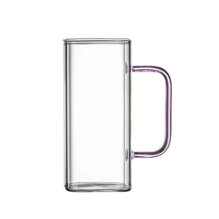 Кружка 300мл 60*135мм стекло квадратная с розовой ручкой JC-15593 (120)