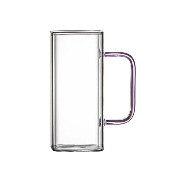 Кружка 300мл 60*135мм стекло квадратная с розовой ручкой JC-15593 (120)