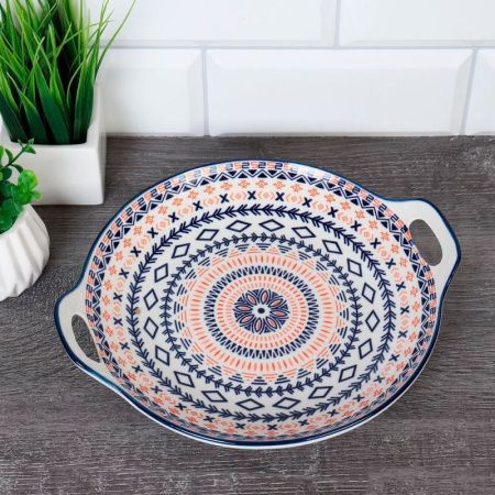 Блюдо 24см керамика круглое с ручками DHD2K (48)