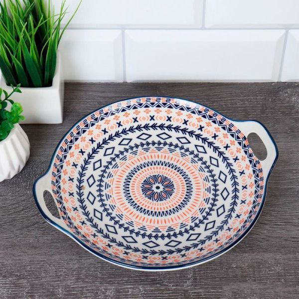 Блюдо 24см керамика круглое с ручками DHD2K (48)