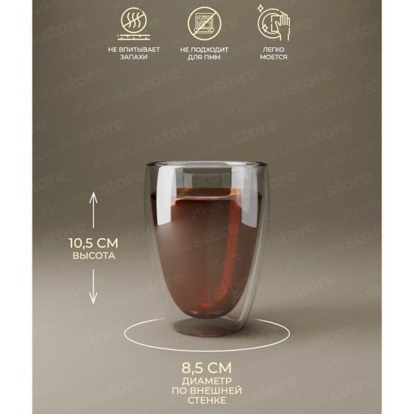Стаканы с двойными стенками набор 2шт 300мл стекло (24)