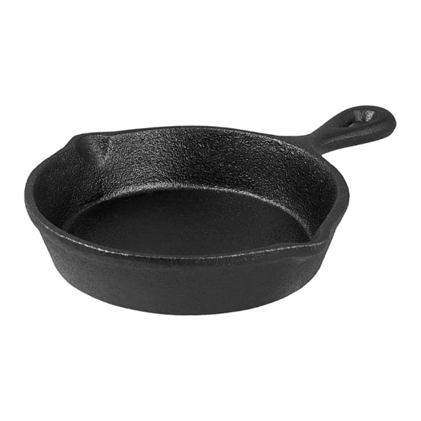 Сковорода 15см чугун литая ручка на дер.подставке TM MY REAL IRON COOK (12)